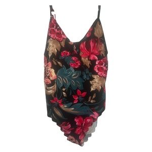 Shein Floral Print Scallop Trim Cami Bodysuit Size Large